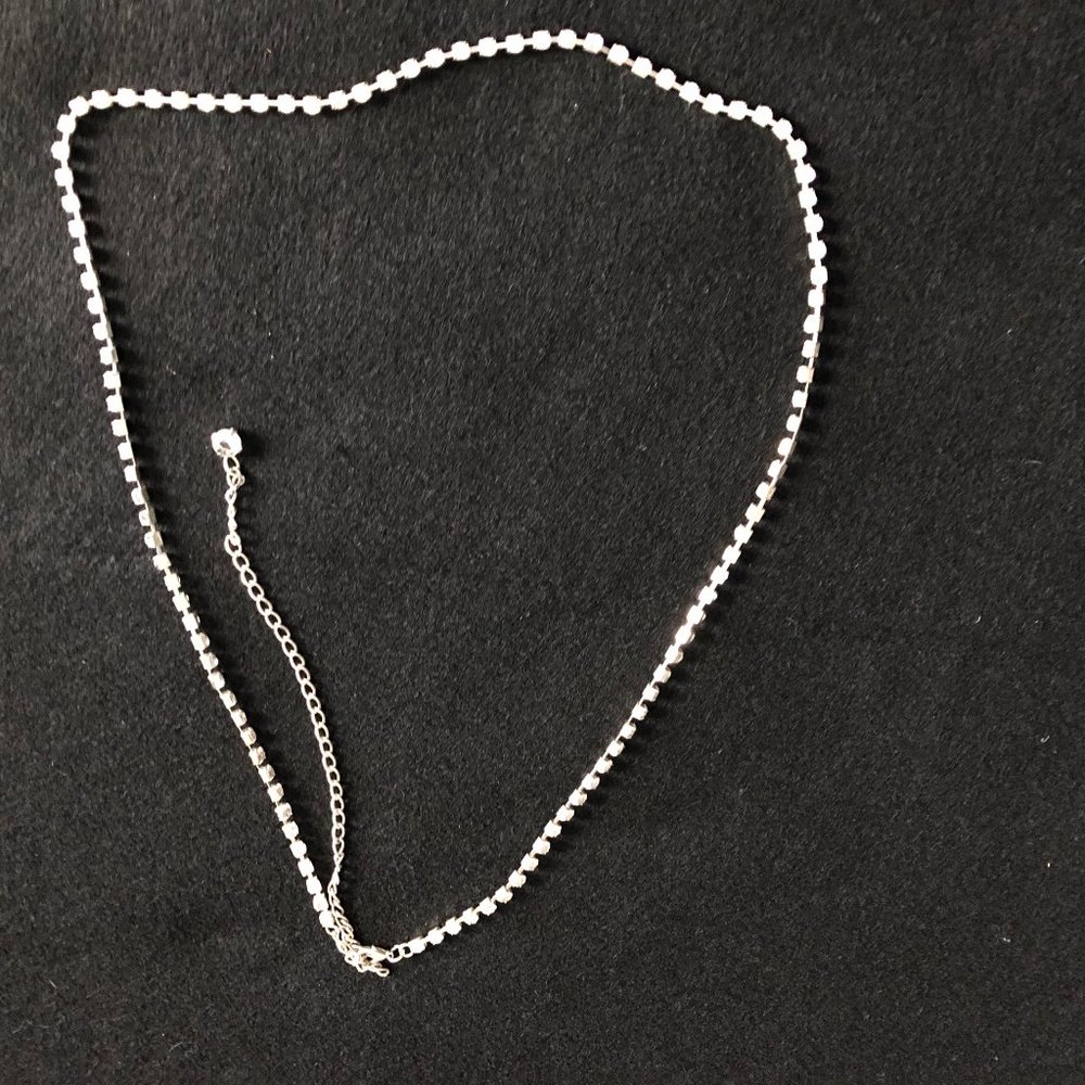 Women's long necklace silver tone metal shiny 32"-34" long
